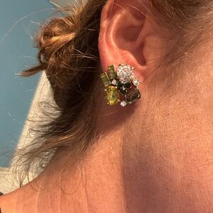 Elegant Green and Gold Crystal Earrings